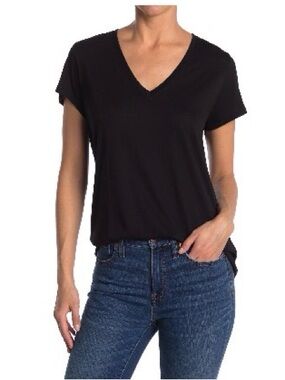 VINCE little boy short sleeve v-neck tee black Small